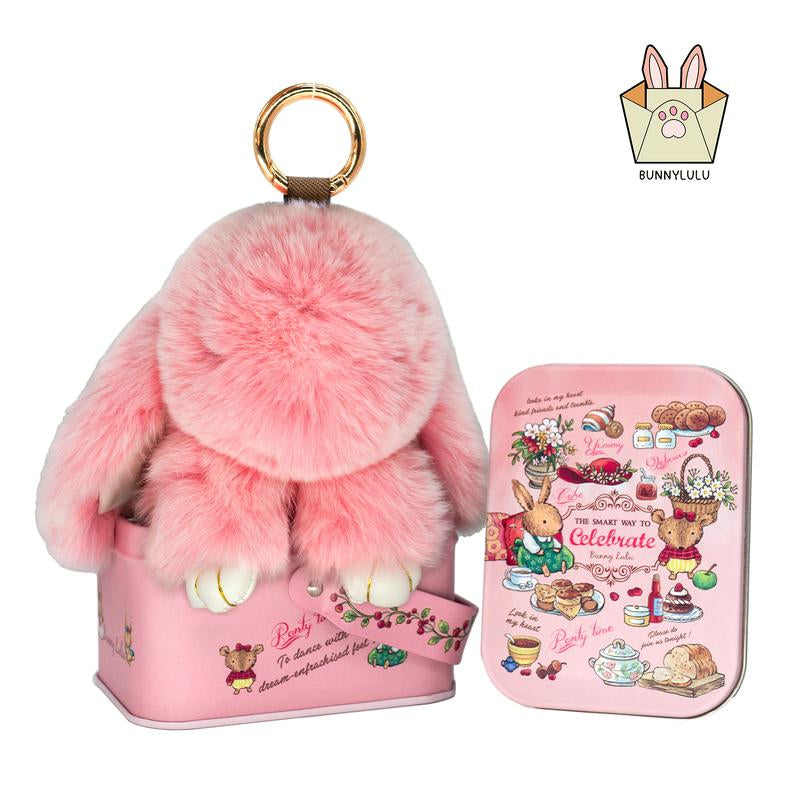 【Bunnylulu】Soft Plush Bunny Keychain – Comfort Toy in Tin Box, Easter Stress Relief Gift for Kids, Teens & Friends