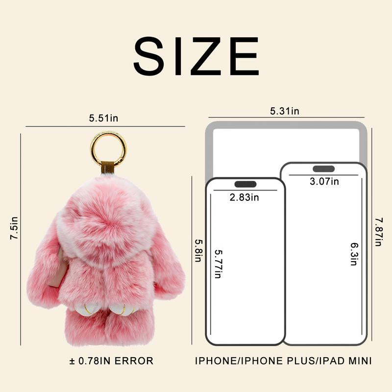 Bunnylulu Handmade Fluffy Bunny Pompom Keychain with Designed Tin Box, – Cute Eater Basket Gift, Travel Accessory & Birthday Present for Girls & Women