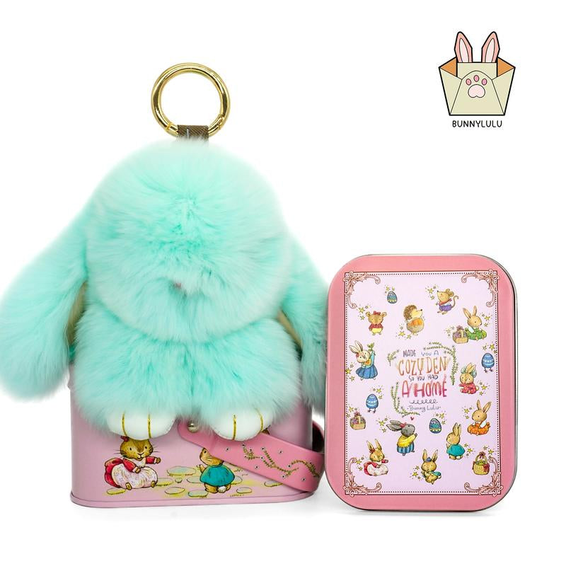 【Bunnylulu】Soft Plush Bunny Keychain – Comfort Toy in Tin Box, Easter Stress Relief Gift for Kids, Teens & Friends