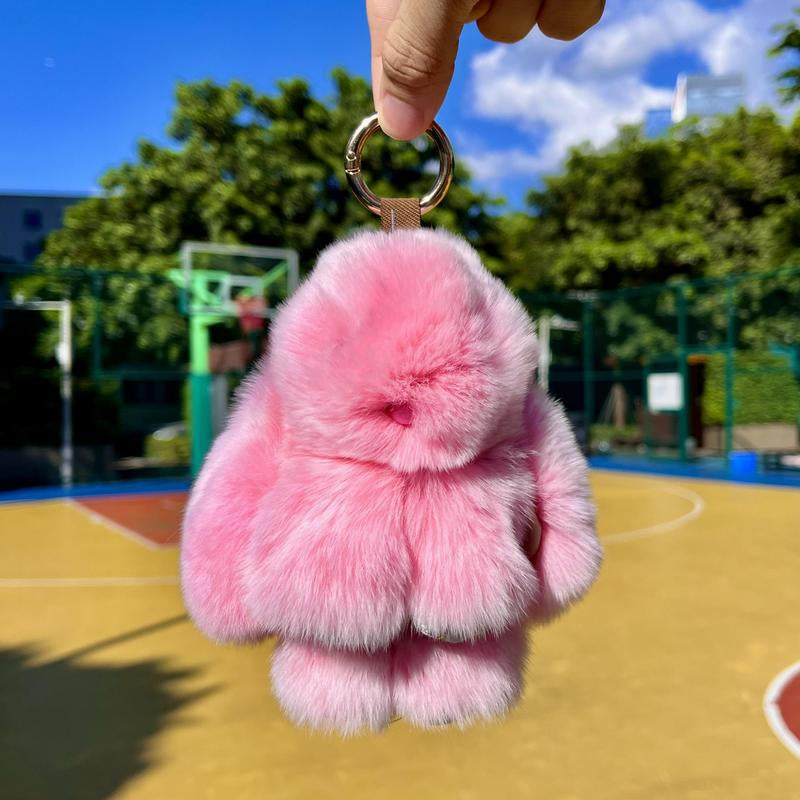 Bunnylulu Handmade Fluffy Bunny Pompom Keychain with Designed Tin Box, – Cute Eater Basket Gift, Travel Accessory & Birthday Present for Girls & Women